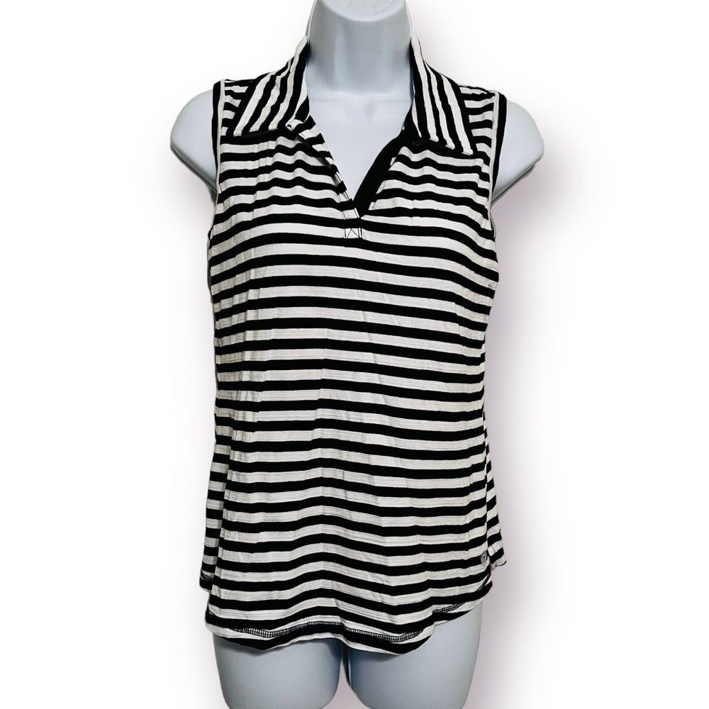 T By Talbots Nautical Stripe V-Neck Collared Sailor Blouse Sleeveless Top XS